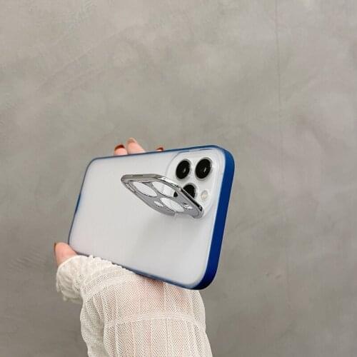 Luxury metal Lens protection Matte Bracket 2 in 1 Soft border Phone Case For apple iPhone 12 Pro Max 11 MiNi Non-slip cover capa