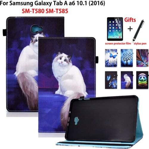 Cartoon Cat Case For Samsung Galaxy Tab A A6 10.1" 2016 SM-T580 SM-T585 T580 T585 Cover Funda Protective Stand Coque +Gift