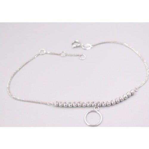 Pure 18K White Gold Bracelet Lucky Big Circle Carved Beads Link Wheat Chain Bracelet Woman Gift 2g / 7.7inch Au750