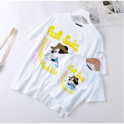 Cartoon Print Mother Daughter Tshirt Short-Sleeved Mommy and Me Round Neck Kids Tee Shirts for Girls Family Matching Clothes