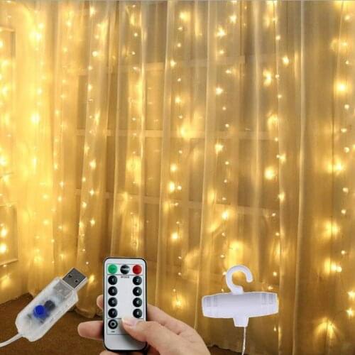 3M String LED Fairy Lights Garland Curtain Lamp USB Remote Control New Year Christmas Decorations for Home Room Decor with Hook