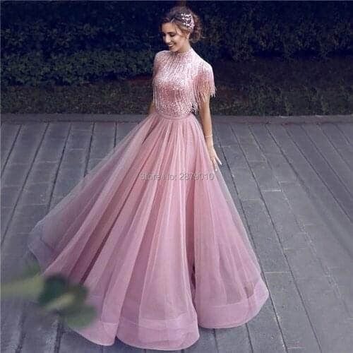 Glamorous Elegant A-Line Evening Dress Floor-Length Beading Sequins Prom Dress Robe De Soiree Aibye Middle East Arabia Dubai