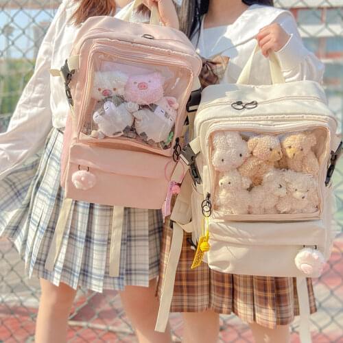 Women Canvas Backpack for Teenage Girls Clear PVC Travel Bag Backpacks Large Capacity School Bag Japan and Korean Style