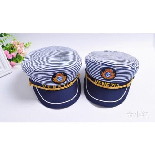 Letter Navy Cap Blue Horizontal Stripes Men and Women Captain Hat Army Stage Parenting Venezia Style Sailor Hat Adult and Kids