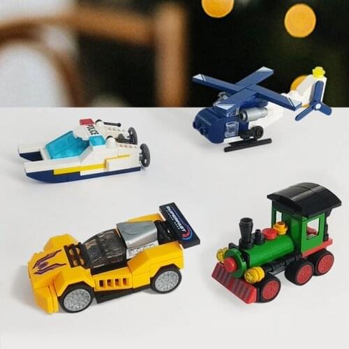 City Series City Police Car Building Blocks Mini Speedboat Sports Car Train Helicopter Modle Bricks Set Toys For Kid Gift