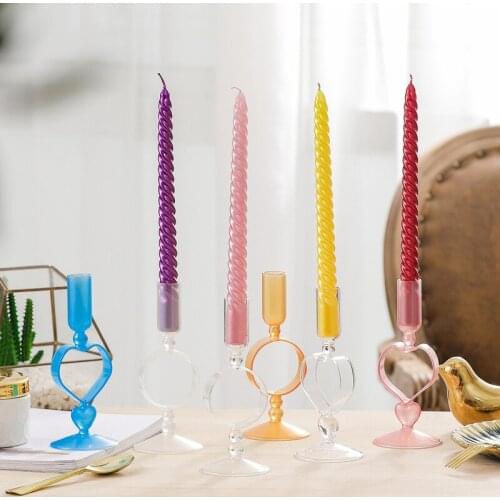 Creative candlestick colored transparent glass candle holder home decoration ornaments can be customized candlesticks