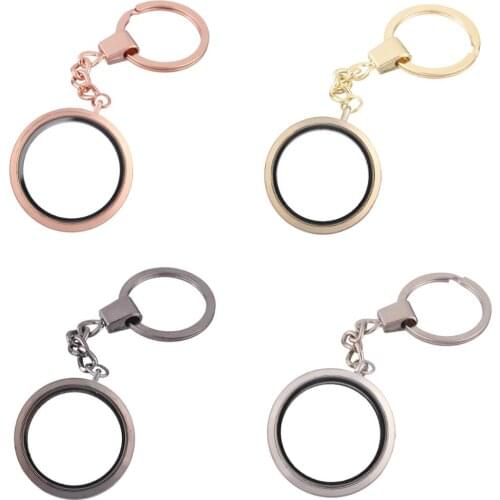 1pcs 30mm Round plain Zinc Alloy Floating charms Locket Keychain DIY Magnetic twist living memory Glass locket Key ring