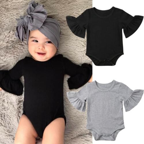 Fashion Newborn Infant Baby Bodysuits New Arrival Girl Clothes Unique Cute Flared Sleeve Playsuit Jumpsuit Sunsuit Outfits 0-24M