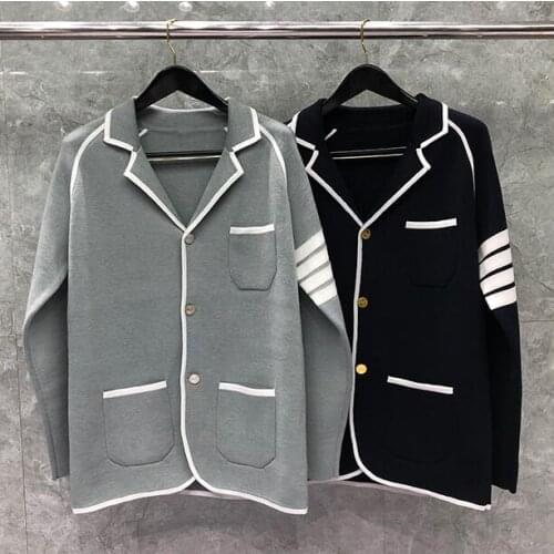 2021 Fashion Brand Jacket Men Casual Suit Slim Fit Mens Blazer Wool Autumn Winter Coat Striped Cardigan Sweater