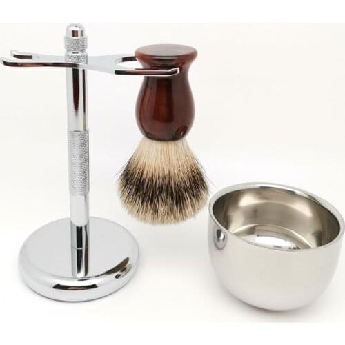 TEYO Silvertip Badger Hair Shaving Brush Shaving Stand and Cup Set Perfect for Shave Cream Safety Double Edge Razor