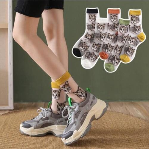 5 Pairs Girls Heart Daisy White Cotton Thin Glass Ankle Socks Fashion Summer Crew Sock Women Transparent Crystal Ankle Socks
