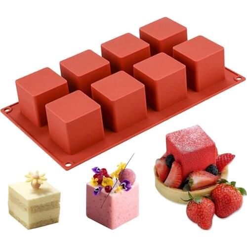 New 8 Cavity Cube Square Shape Silicone Mold Cake Decorating DIY Dessert Jelly Candy Moulds Kitchen Baking Tools