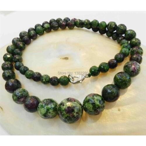 New Style 6-14mm Red Green Zoisite Round Beads Necklace 18" Suitable for all kinds of beautiful jewelry