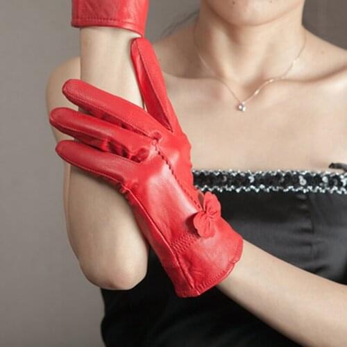 Genuine Sheepskin Leather Glove Womens Winter Gloves Fashion Real Leather Thick Warm Mittens SL3004