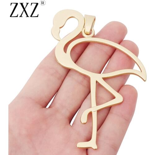 ZXZ 2pcs Matte Gold Large Flamingo Charms Pendants for Necklace Jewelry Making Findings 98x65mm