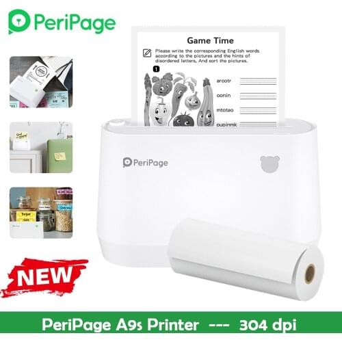PeriPage A9s Mini Portable Thermal Printer 304dpi Pocket Wireless Bluetooth Photo Mobile Printer Receipt Label Maker 56mm/77mm
