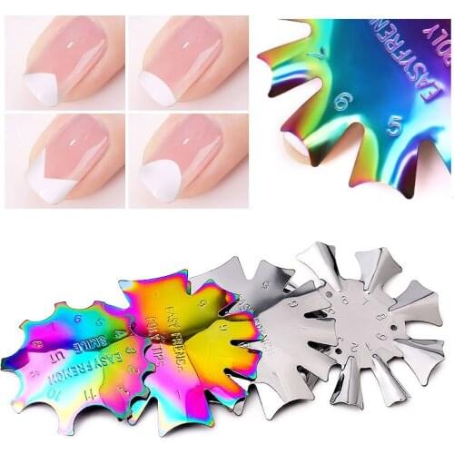Pro 9 Sizes Easy French Smile Cut V Line almond shape Tips Manicure Edge Trimmer Nail Cutter Acrylic Pink White French Nails