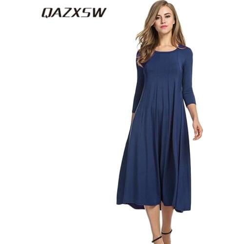 QAZXSW 2019 New Spring Plus Size Dresses For Women Render Dress O-Neck Vestido Casual Ladies Long Dress Ladies Party Dress HB628