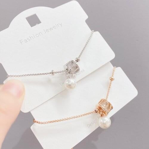 Adjustable Trendy Simple Pearl Bracelets for Women Girls Shiny Zircon Party Temperament Wedding Engagement Fashion Jewelry Gifts