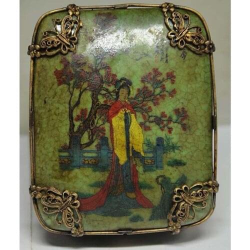 Delicate Chinese Silver Inlaid Porcelain Handmade Butterfly & Dragon Jewelry Box