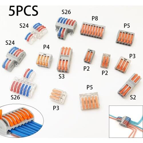 Wire Connectors Fast Cable Contacts Electrical Connector Push-in Reusable Spring Lever Terminal Block 2-8 Pins Home Improvement