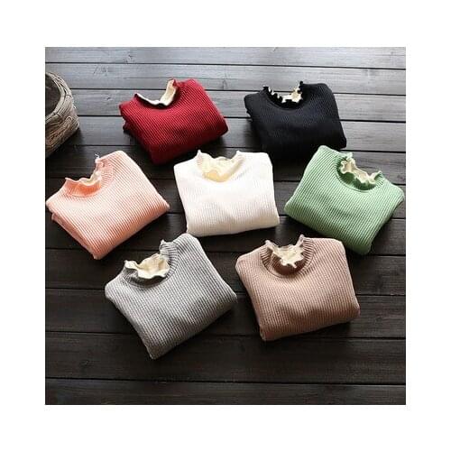 Girls Sweaters Solid Candy Color Boys Sweaters 2018 Autumn New Knitted thick Baby Ribbed Velvet Sweater Pullover Kids Clothing