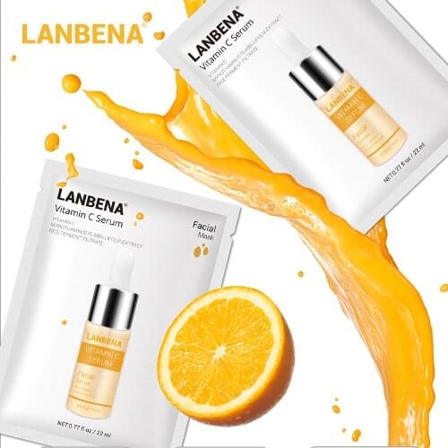 LANBENA Vitamin C Serum Facial Mask Fruit Extracts Whitening Anti Aging Repair Brighten Skin Care Sheet Mask Fresh Face Care