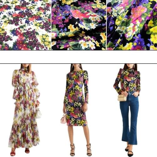 Flowers printed polyester fabric cloth 145cm width sewing children shirt pajamas parent-child clothing fabric for dress material