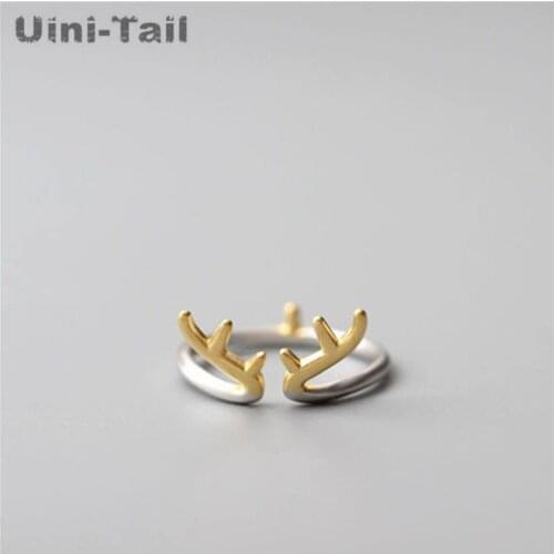 Uini-Tail hot new 925 sterling silver gold antler opening ring female two-color antlers ring personality versatile jewelry GN712
