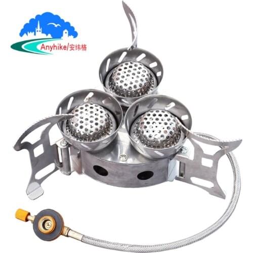Outdoor Gas Stove Portab Folding Camping Fierce Fire Stove Picnic Cooking Gas Cooking Hiking Three Chambers Cooker