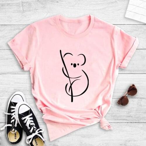 Women T-shirt Koala Hand-painted 2021 Summer Short Sleeve O-neck Loose Casual Solid Female Top Tee Shirt Oversized New Fashion