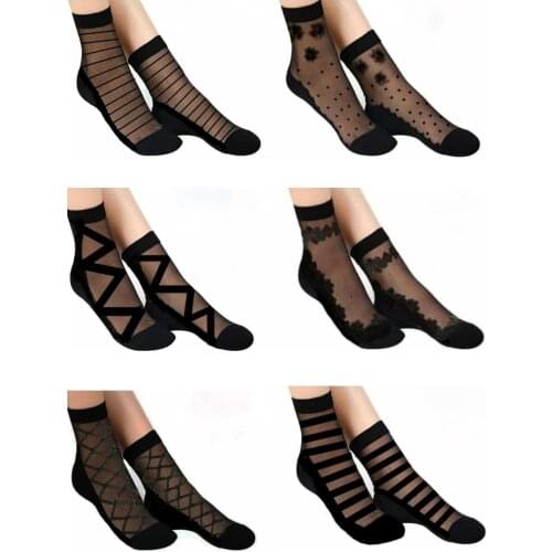 Women Patterned Tulle Socks 6 Pairs women breathable sports socks solid color boat casual cotton ankle socks wholesale