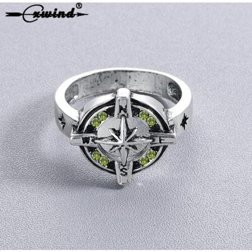 Cxwind Fashion Zircon Compass Rings Retro X Cross Stereo Surround Hollow Ring For Women Men Finger Wrap Geometric Jewelry