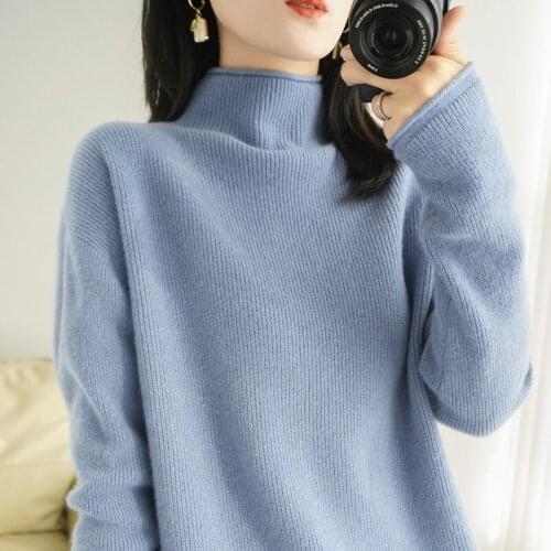 100% Merino Wool Ladies Half Turtleneck Sweater 2020 Fall Winter Warm Soft Knitted Sweater Femme Womens Cashmere Sweater