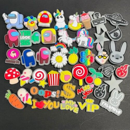 50Pcs Luminous Bad Bunny Rabbit Unicorn Cake PVC Shoe Charms Noctilucent Star Glowing Shoe Accessories DIY Wristband Croc Jibz