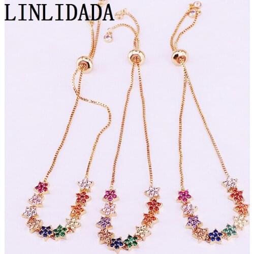 6Pcs Beautiful Multicolor CZ Zirconia Charm Long Bar Flower Connector Bracelets for Women Jewelry