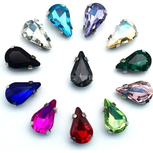 8×13MM/20Pcs Silver Base Teardrop Crystal Glass Flatback Diamond Sew on Rhinestones Clothing Jewelry Accessories