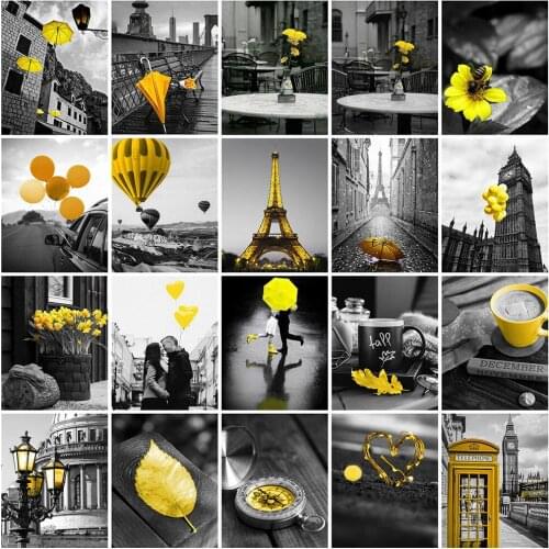 5D DIY Diamond Embroidery Black And Yellow Pictures Of Rhinestones Diamond Painting Full Drill Tower Handmade Gift