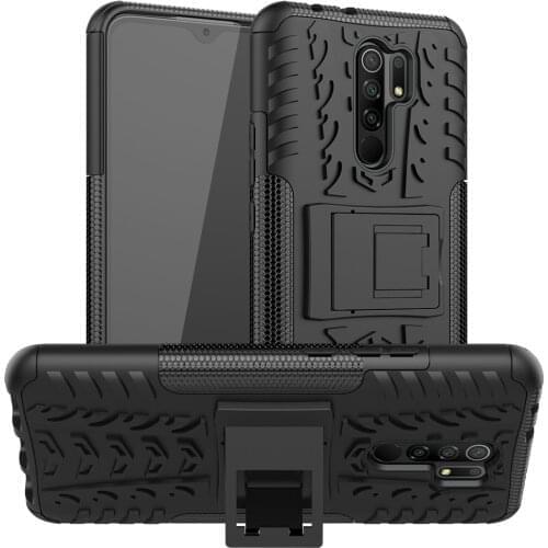 For Xiaomi Redmi 9 Case for Redmi 9 Armor Rugged Dual Layer Shockproof Hard Silicone Case Cover Stand Holder