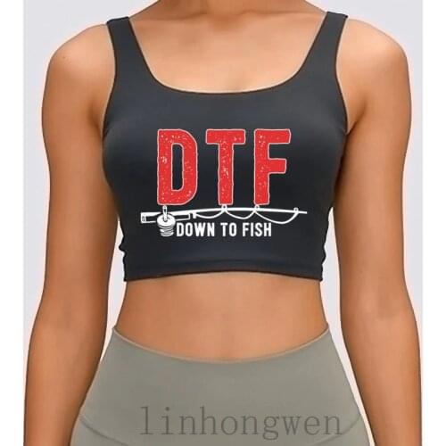 Dtf Down To Fish Funny Fishing Camping Travel Women Tank Top Cotton Unisex Fitness O-Neck Comical Customized Pictures Crop Top