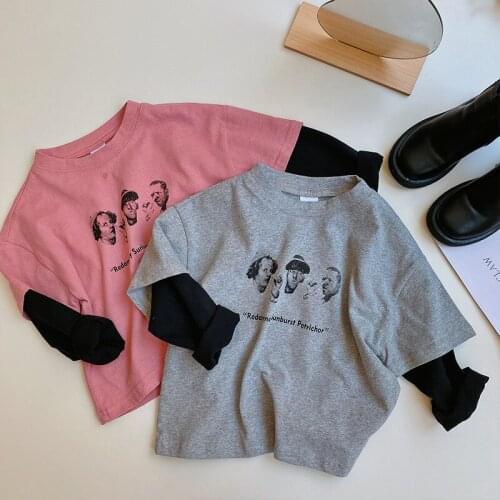 2-8 Y Baby Boys T Shirt 2020 Autumn Childrens Fake Two Shirt Fashion Stitching Sleeves Print Cotton Tshirt for Boy Kids Clothes