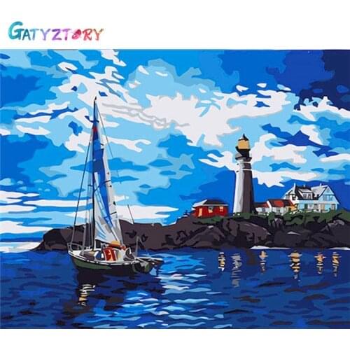 Gatyztory Paint By Numbers For Adults Sailboat Picrute Coloring By Numbers Acrylic Paints Landscape Canvas Painting Home Decor