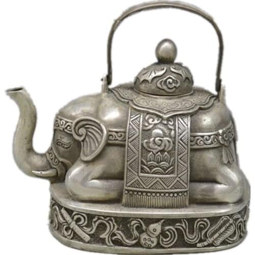 China Tibet Old Vintage decoration miao Silver elephant shape pot Teapot metal handicraft wine pot