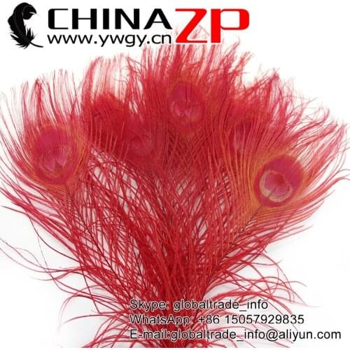 CHINAZP Factory 500pcs/lot Size 25-30cm Full Eye Dyed Red Peacock Feathers for DIY Decorations