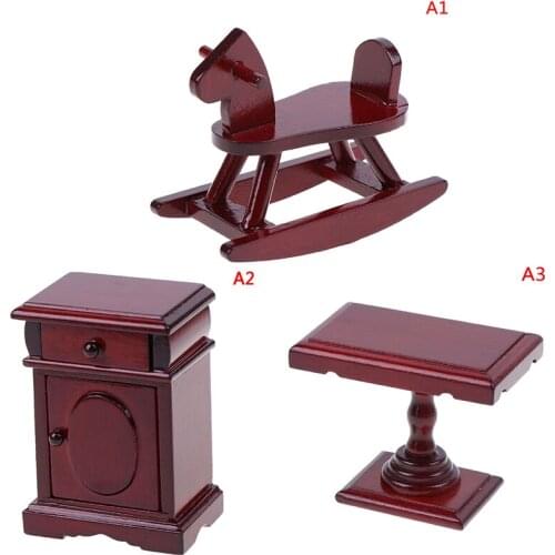 Dollhouse Miniature Wooden Rocking Horse Chair Nursery Room Furniture 1:12 Doll House Accessories Toys for Children