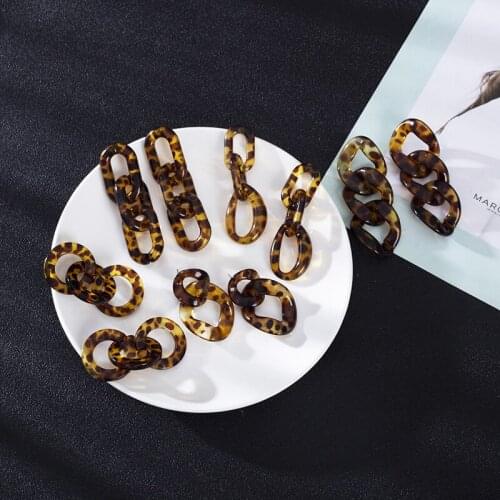 Leopard Spotted Acrylic Acetate Chain Style Fashion Drop Irregular Punk Round Shape Earrings Girl Gifts Women For Friends