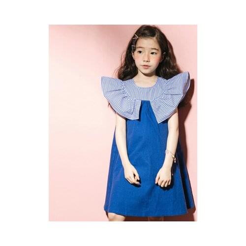 5-10 year old girl summer dress new pure cotton stitching color vest dress big girl sweet sleeveless princess dress