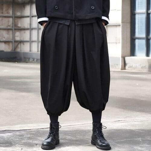 Yamamoto Yoshi style dark pleated design wide leg trousers men and women loose slacks straddle pants pants leg pants