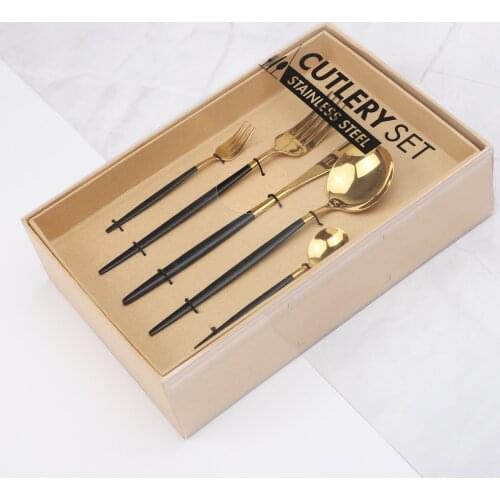 Cutlery Set Black Stainless Steel Knive Fork Spoon Kit 20Pcs with Gift Box Full Kitchen Tableware Dinner Flatware Spoons Sets