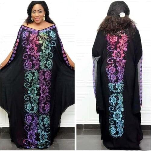 New African Women Clothing Chiffon Maxi Dress Dashiki Colorful Diamond Two Piece Set Bat Sleeve Broder Riche Robe Evening